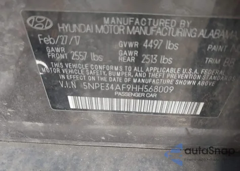 2017 Hyundai Sonata Sport from USA, damaged, VIN 5NPE34AF9HH568009